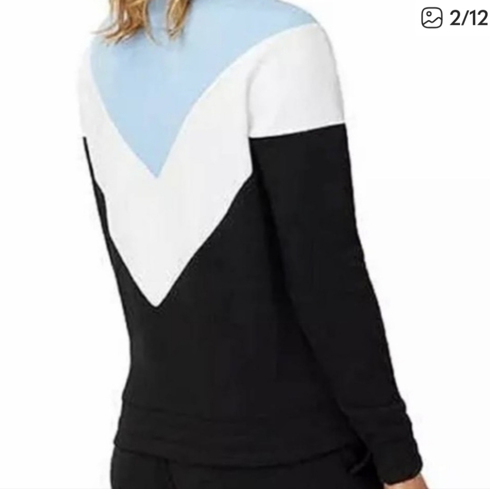 Fila Sport Blue Black & White Chevron 1/4 Zip Sweatshirt Sweater Wmn's M Comfy - Picture 9 of 9